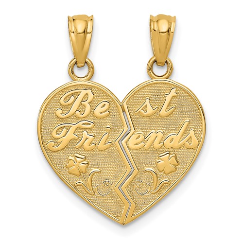 14K Yellow Gold Best Friends Heart Pendant with Flower 2-Piece Break-Apart