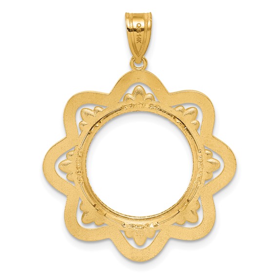 14k Diamond Cut Black Epoxy Wave with 16.5mm Prong Coin Bezel Pendant