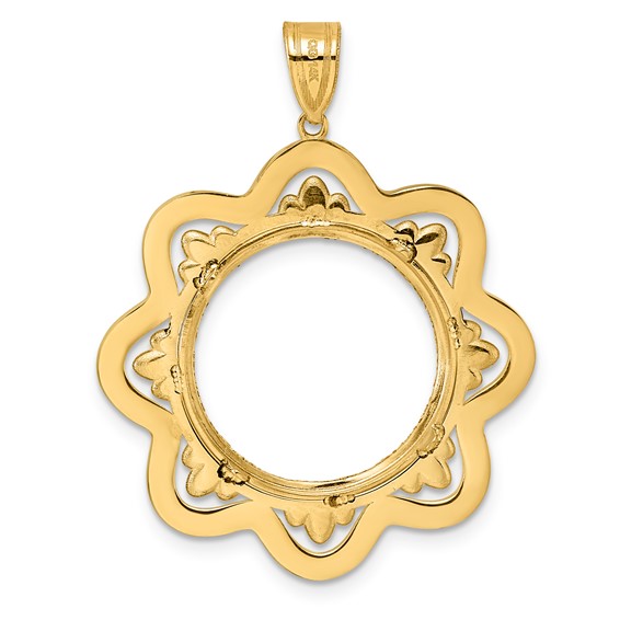 14k Diamond Cut Black Epoxy Wave with 18.0mm Prong Coin Bezel Pendant