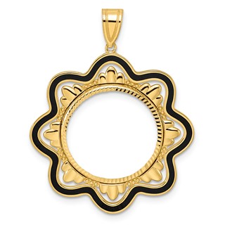 14k Diamond Cut Black Epoxy Wave with 18.0mm Prong Coin Bezel Pendant