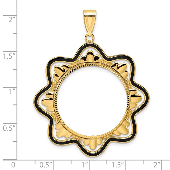 14k Diamond Cut Black Epoxy Wave with 27.0mm Prong Coin Bezel Pendant