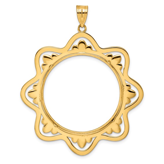 14k Diamond Cut Black Epoxy Wave with 32.0mm Prong Coin Bezel Pendant