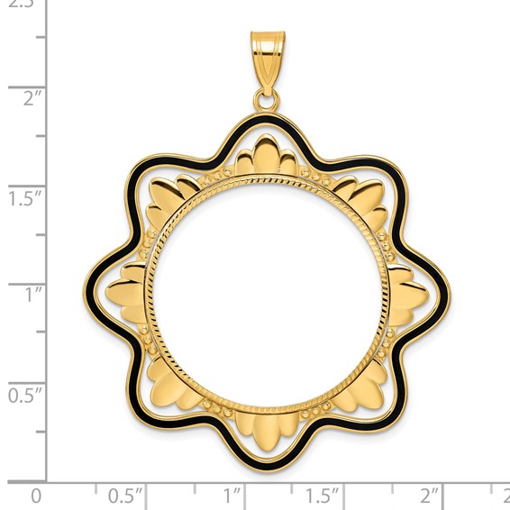 14k Diamond Cut Black Epoxy Wave with 32.0mm Prong Coin Bezel Pendant