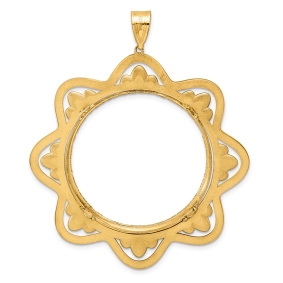 14k Diamond Cut Black Epoxy Wave with 32.7mm Prong Coin Bezel Pendant