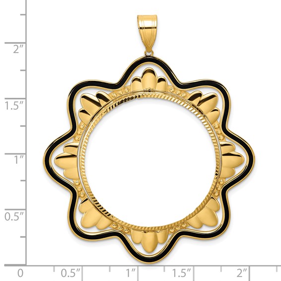 14k Diamond Cut Black Epoxy Wave with 32.7mm Prong Coin Bezel Pendant