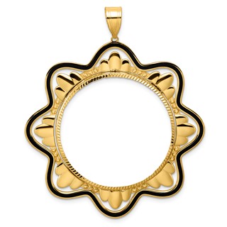 14k Diamond Cut Black Epoxy Wave with 32.7mm Prong Coin Bezel Pendant