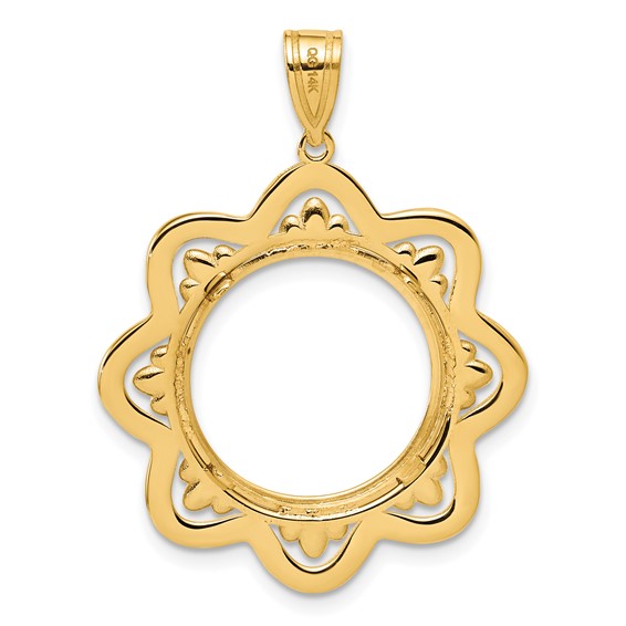 14k Polished Black Epoxy Wave with 16.5mm Prong Coin Bezel Pendant