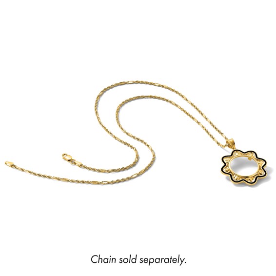 14k Polished Black Epoxy Wave with 16.5mm Prong Coin Bezel Pendant