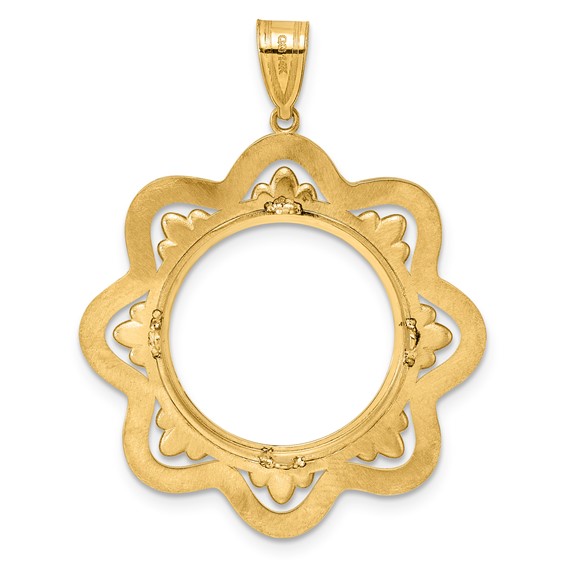 14k Polished Black Epoxy Wave with 18.0mm Prong Coin Bezel Pendant