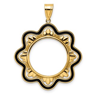 14k Polished Black Epoxy Wave with 18.0mm Prong Coin Bezel Pendant