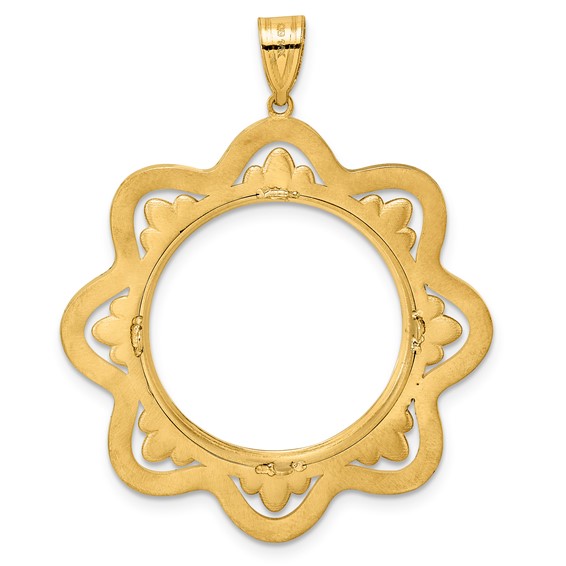 14k Polished Black Epoxy Wave with 22.0mm Prong Coin Bezel Pendant