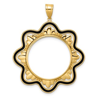 14k Polished Black Epoxy Wave with 22.0mm Prong Coin Bezel Pendant