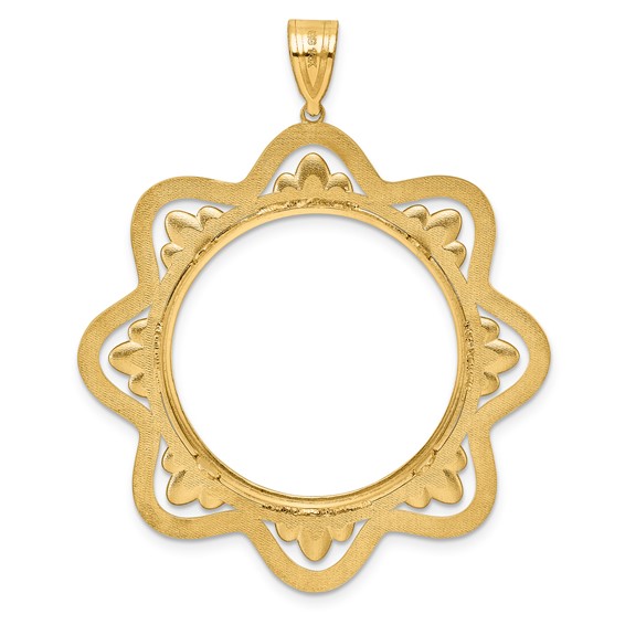 14k Polished Black Epoxy Wave with 27.0mm Prong Coin Bezel Pendant