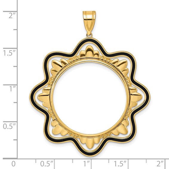 14k Polished Black Epoxy Wave with 27.0mm Prong Coin Bezel Pendant