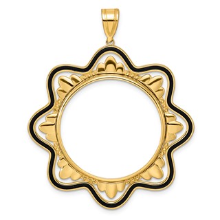 14k Polished Black Epoxy Wave with 27.0mm Prong Coin Bezel Pendant