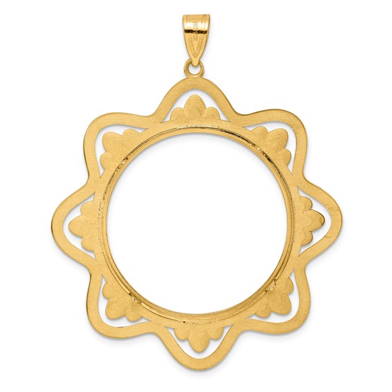 14k Polished Black Epoxy Wave with 32.0mm Prong Coin Bezel Pendant