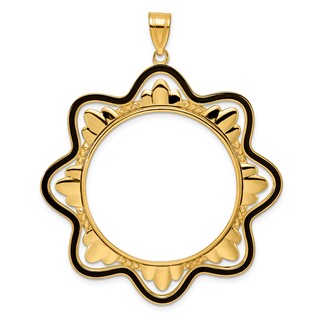 14k Polished Black Epoxy Wave with 32.0mm Prong Coin Bezel Pendant