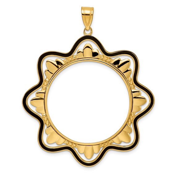 14k Polished Black Epoxy Wave with 32.0mm Prong Coin Bezel Pendant