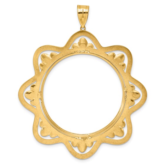 14k Polished Black Epoxy Wave with 32.7mm Prong Coin Bezel Pendant