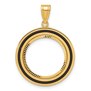 14k Diamond Cut Black Epoxy Centerline with 16.5mm Prong Coin Bezel Pendant