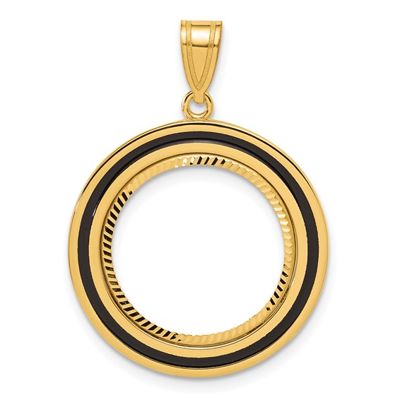 14k Diamond Cut Black Epoxy Centerline with 16.5mm Prong Coin Bezel Pendant