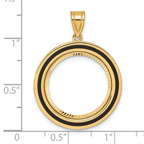 14k Diamond Cut Black Epoxy Centerline with 18.0mm Prong Coin Bezel Pendant