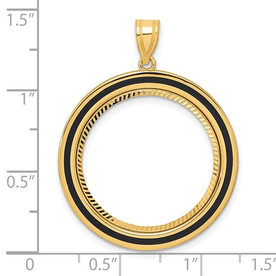 14k Diamond Cut Black Epoxy Centerline with 22.0mm Prong Coin Bezel Pendant