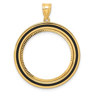 14k Diamond Cut Black Epoxy Centerline with 22.0mm Prong Coin Bezel Pendant