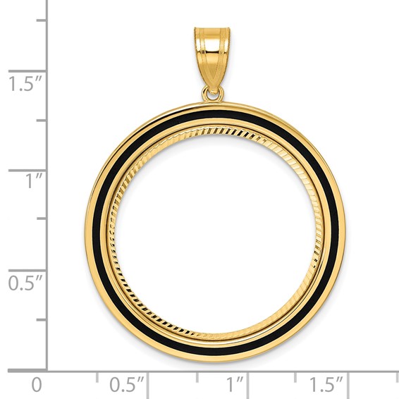 14k Diamond Cut Black Epoxy Centerline with 27.0mm Prong Coin Bezel Pendant