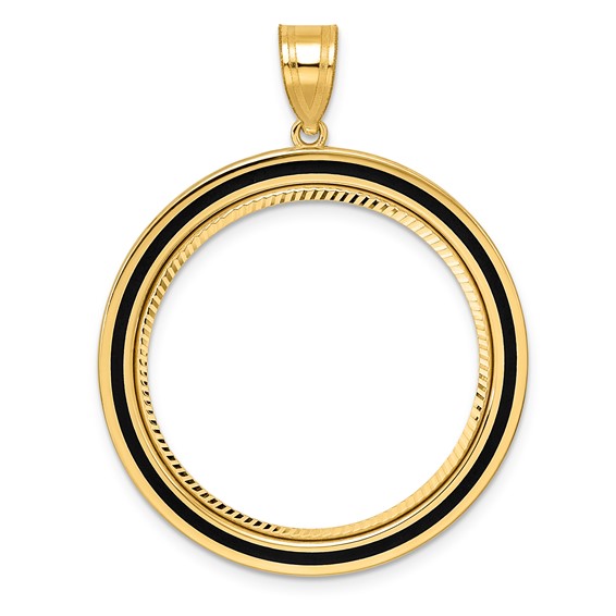 14k Diamond Cut Black Epoxy Centerline with 27.0mm Prong Coin Bezel Pendant