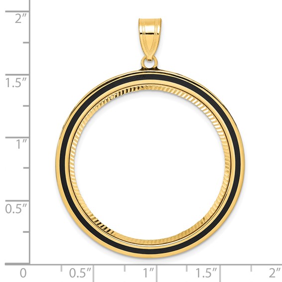 14k Diamond Cut Black Epoxy Centerline with 32.0mm Prong Coin Bezel Pendant