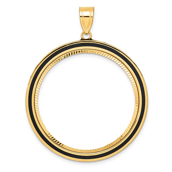 14k Diamond Cut Black Epoxy Centerline with 32.0mm Prong Coin Bezel Pendant