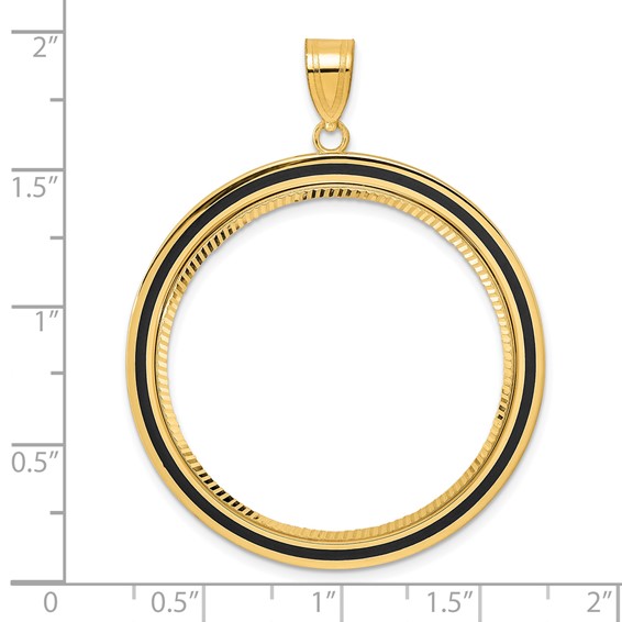 14k Diamond Cut Black Epoxy Centerline with 32.7mm Prong Coin Bezel Pendant