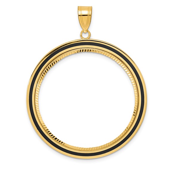 14k Diamond Cut Black Epoxy Centerline with 32.7mm Prong Coin Bezel Pendant