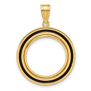 14k Polished Black Epoxy Centerline with 16.5mm Prong Coin Bezel Pendant