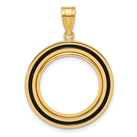14k Polished Black Epoxy Centerline with 16.5mm Prong Coin Bezel Pendant