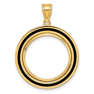 14k Polished Black Epoxy Centerline with 18.0mm Prong Coin Bezel Pendant