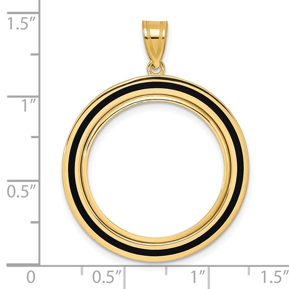 14k Polished Black Epoxy Centerline with 22.0mm Prong Coin Bezel Pendant