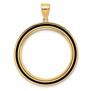 14k Polished Black Epoxy Centerline with 27.0mm Prong Coin Bezel Pendant
