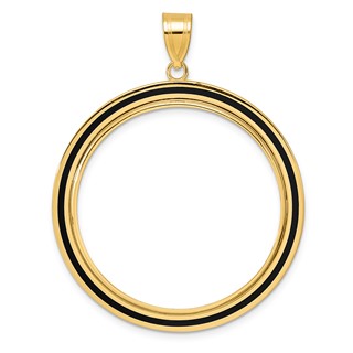 14k Polished Black Epoxy Centerline with 32.7mm Prong Coin Bezel Pendant