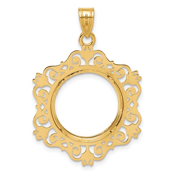 14k Diamond Cut Victorian with 16.5mm Prong Coin Bezel Pendant