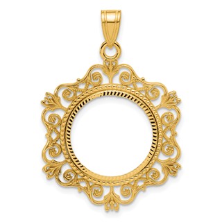 14k Diamond Cut Victorian with 16.5mm Prong Coin Bezel Pendant