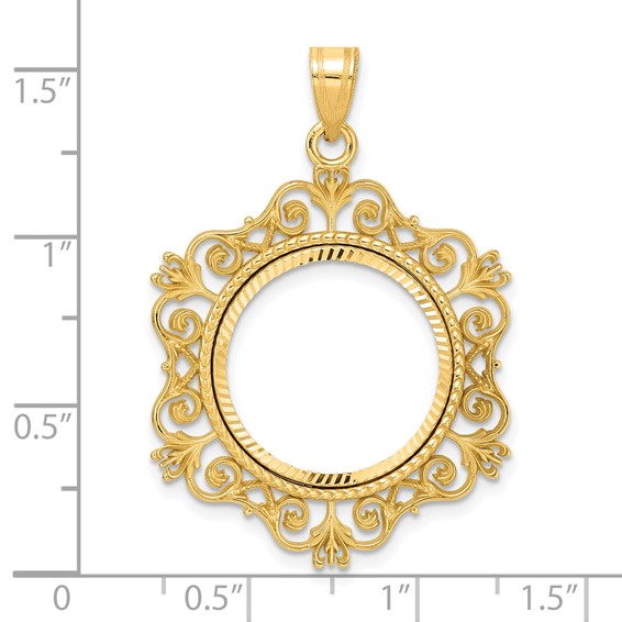 14k Diamond Cut Victorian with 18.0mm Prong Coin Bezel Pendant