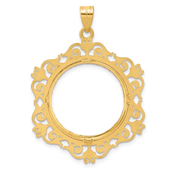 14k Diamond Cut Victorian with 22.0mm Prong Coin Bezel Pendant