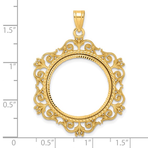 14k Diamond Cut Victorian with 22.0mm Prong Coin Bezel Pendant