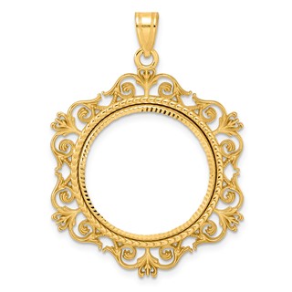 14k Diamond Cut Victorian with 22.0mm Prong Coin Bezel Pendant