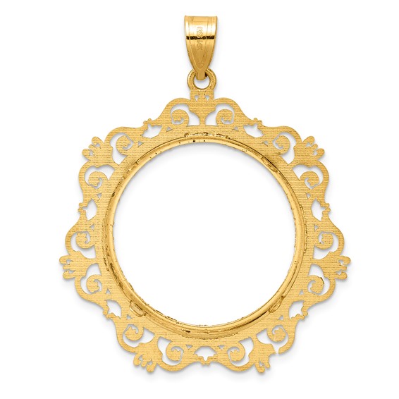 14k Diamond Cut Victorian with 27.0mm Prong Coin Bezel Pendant