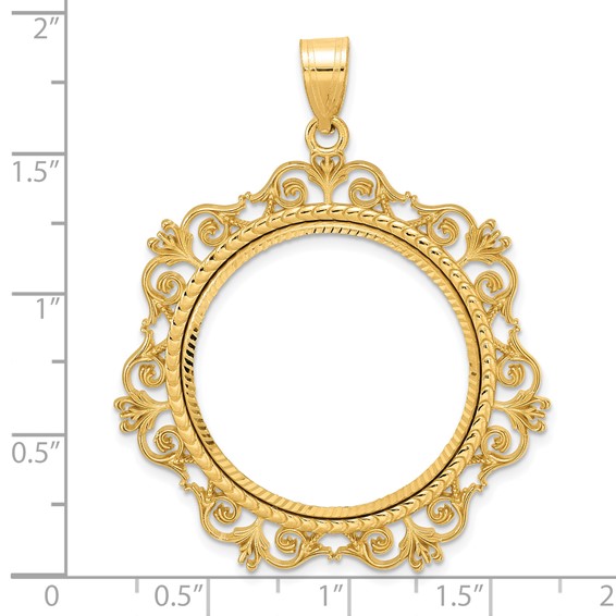 14k Diamond Cut Victorian with 27.0mm Prong Coin Bezel Pendant