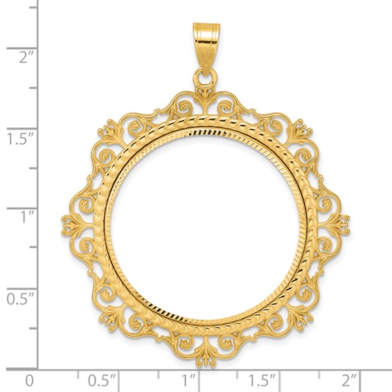 14k Diamond Cut Victorian with 32.0mm Prong Coin Bezel Pendant