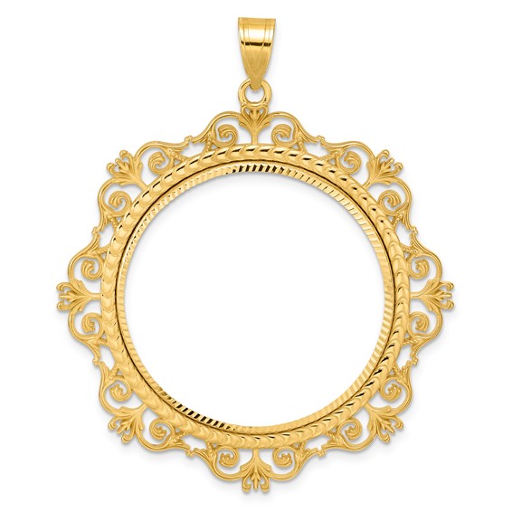 14k Diamond Cut Victorian with 32.0mm Prong Coin Bezel Pendant